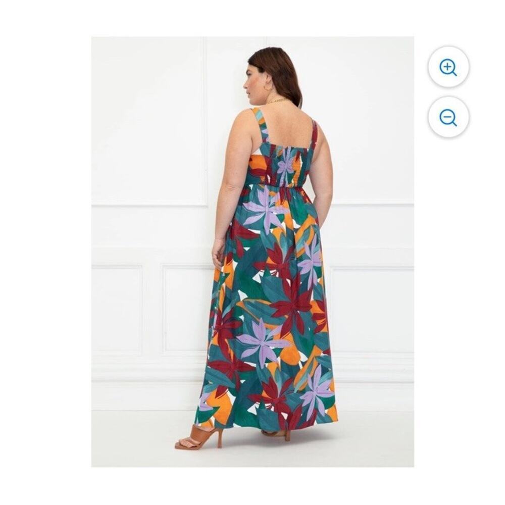 ELOQUII Elements Women's Plus Size Tie Front Tank Dress Linen Blend Floral 16 - Picture 8 of 9